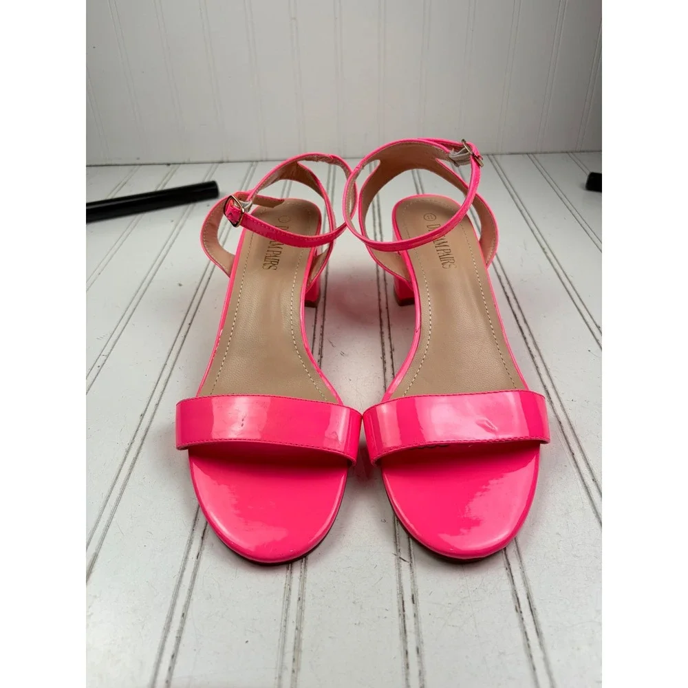 Dream Pairs Hot Neon Pink Patent Leather Block Heel Sandals Women's Size 11